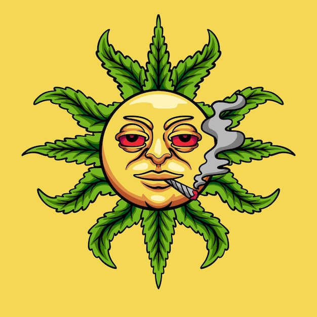 Vector marijuana sun smoking weed cartoon