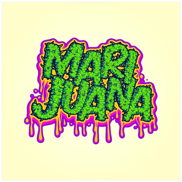 Marijuana typeface word with melted flower buds letter illustrations