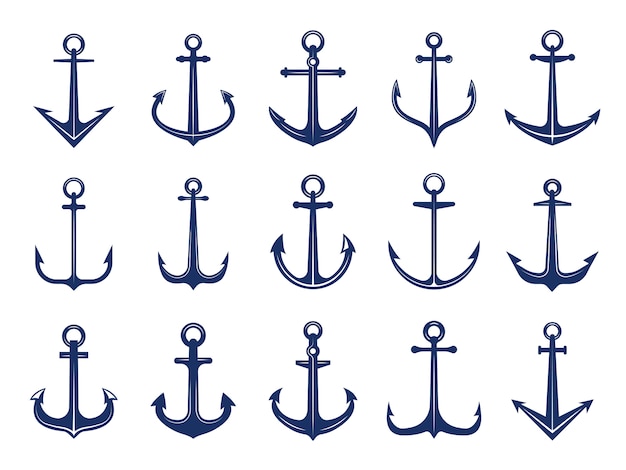 Vector marine anchor icons.  of navy symbols anchors ship or boat.  marine retro logotypes template