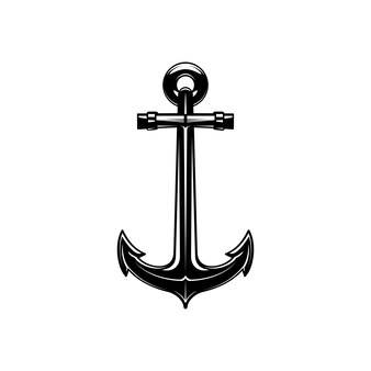 Icona vettore monocromatico dell'ancora marina. armatura della marina, simbolo della flotta oceanica. attrezzatura da navigazione nautica in acciaio pesante. tatuaggio marinaio, elemento per agenzia di viaggi marittimi