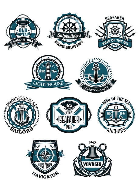ベクトル レトロなスタイルの海洋および航海の紋章のエンブレムまたはアイコン
