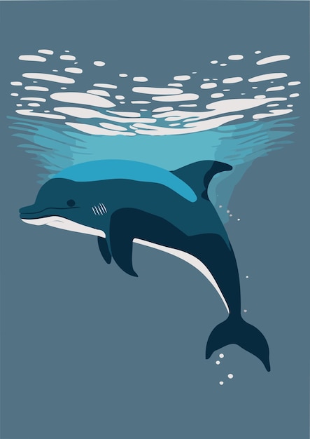 Vettore delfino animale marino che si tuffa sotto il mare