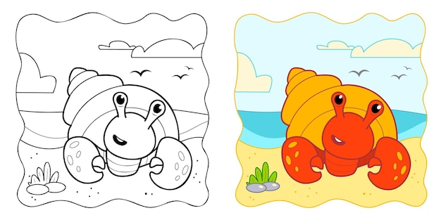 Marine background Coloring book or Coloring page for kids Cancer hermit vector clipart