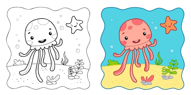 Marine background Coloring book or Coloring page for kids Jellyfish vector clipart