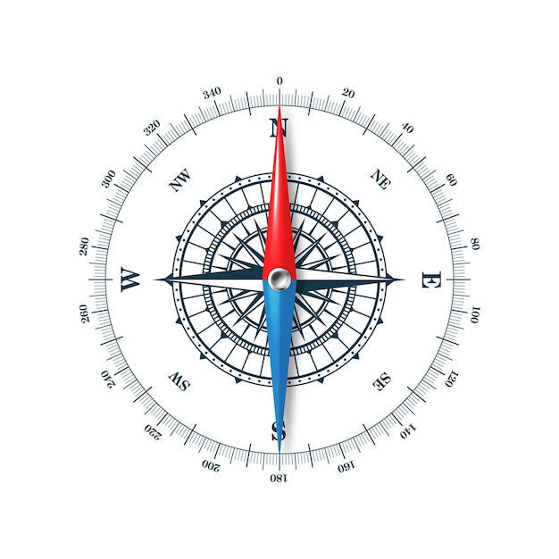 Vector marine compass nautical wind rose with cardinal directions of north east south west and degree