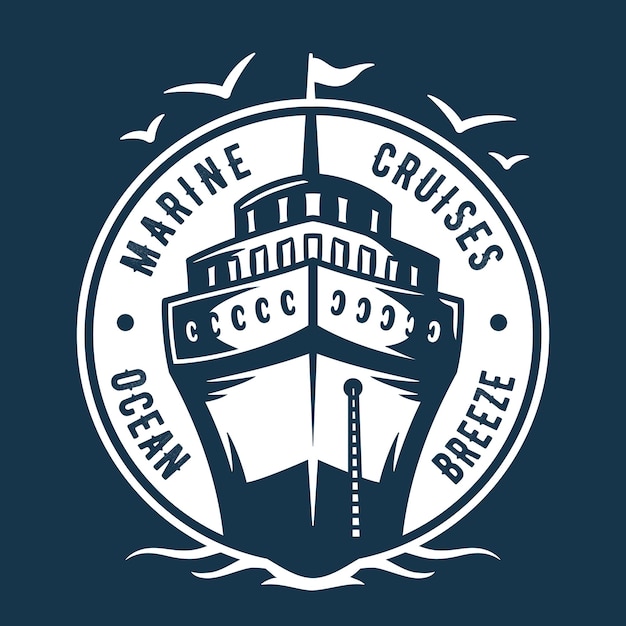 Marine cruiser and seagull logo nautical sea art