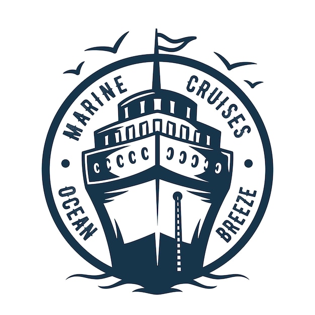 Marine cruiser and seagull logo Nautical sea art