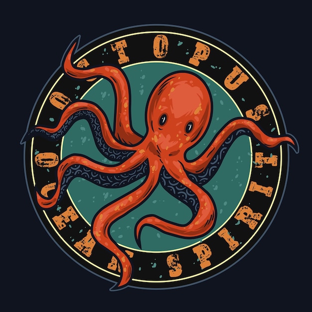 Vector marine emblem with octopus isolated vector illustration design for tshirts