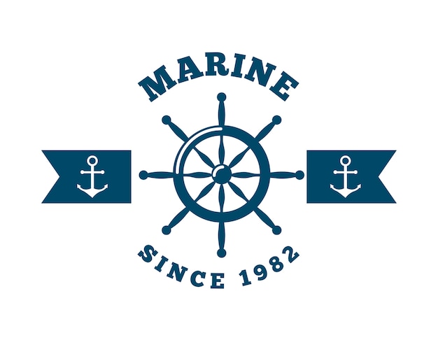 marine emblem with rudder and anchors icon
