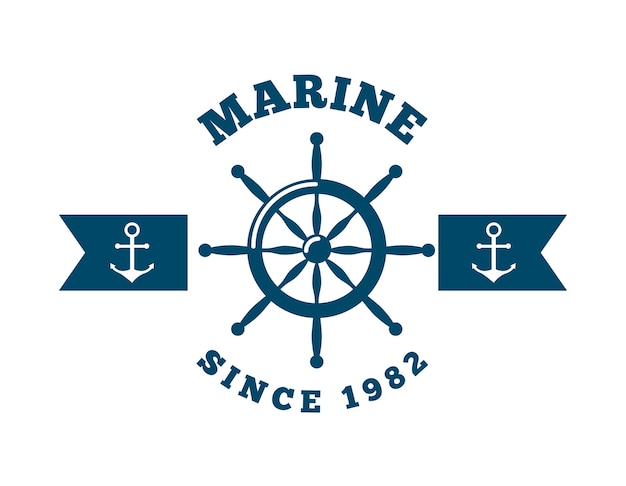 Marine emblem with rudder and anchors icon