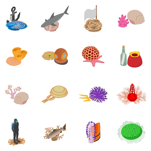 Marine environment icon set