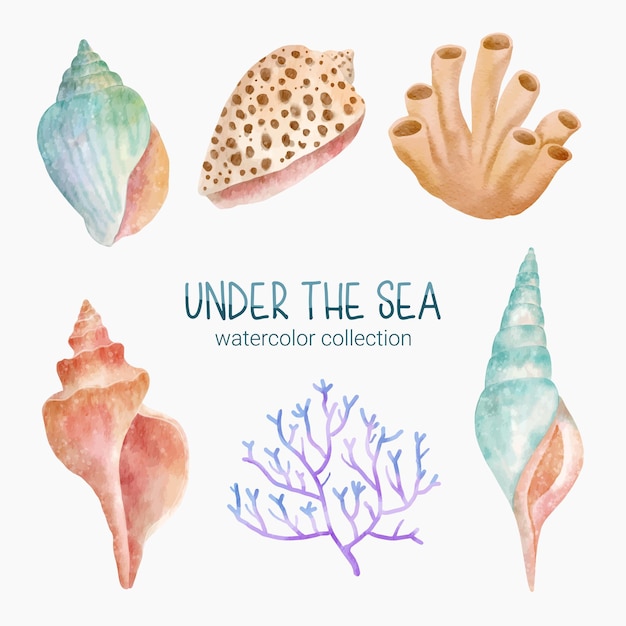 Vector marine life cute element animal life in under sea underwater animal creature and shellfish corals