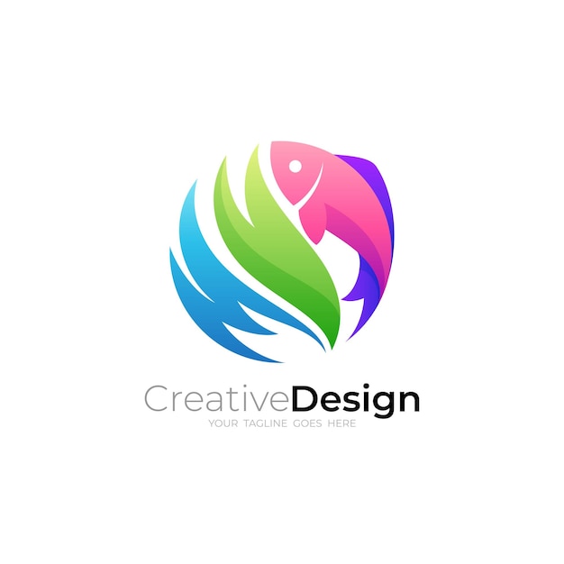 Marine life design template fish logo with colorful design