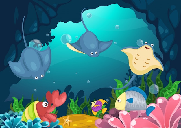 Marine life under the sea vector