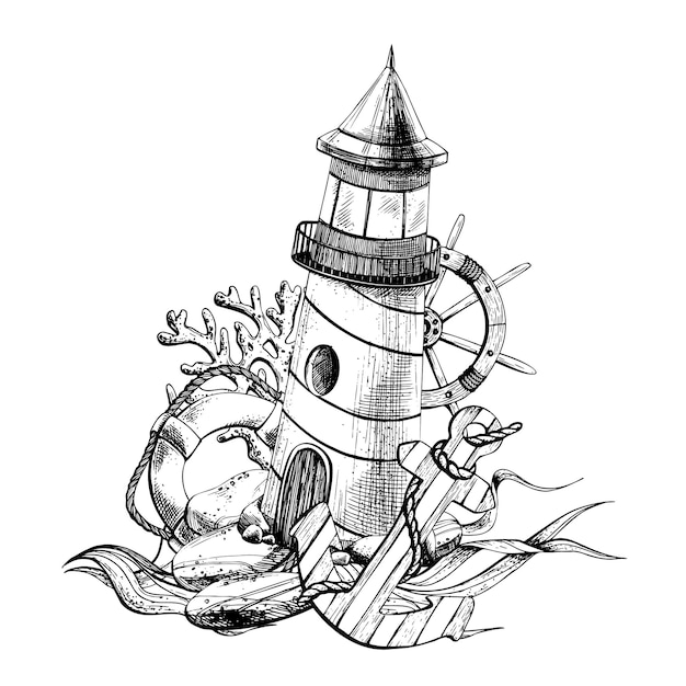 Hope is the Light in the Darkness, Traditional Lighthouse / Birds Tattoo  Design