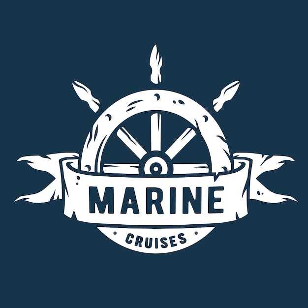 Vector marine old vintage helm logo nautical sea emblem