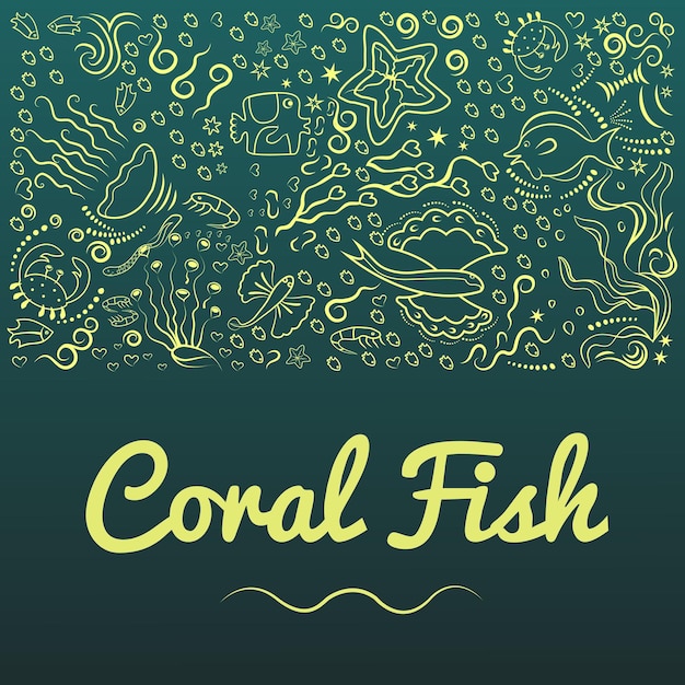 Vettore modello marino di alghe di pesci di mare profondo cornice per banner pubblicitari di prodotti marini acquario