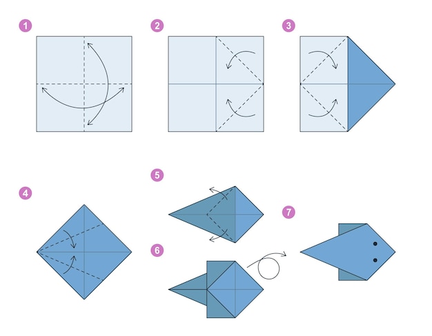 Морской скат, схема оригами, обучающая движущаяся модель. оригами для детей. шаг за шагом.