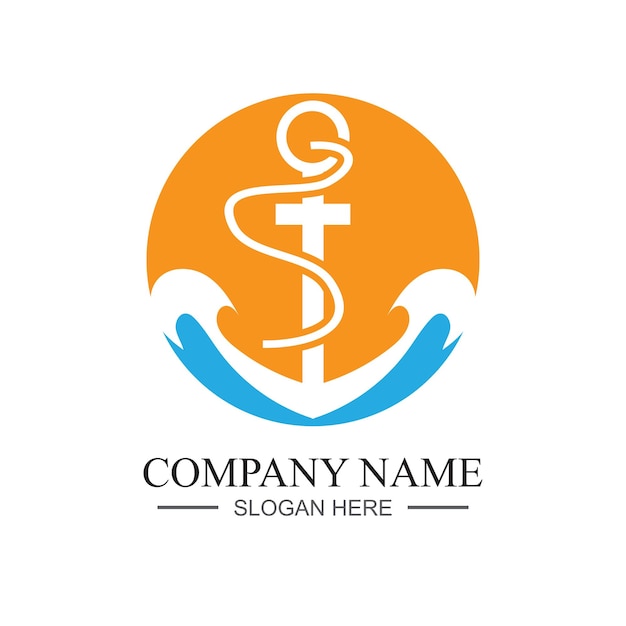 Vector marine retro emblems logo with anchor and rope anchor logo vector