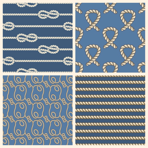 Vector marine ropes vector seamless patterns set