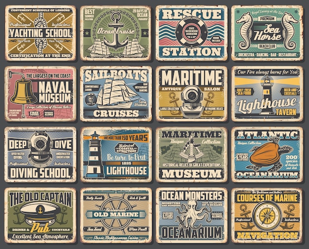 Marine schip museum, marine zeevarende retro posters