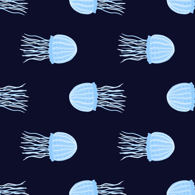 Marine seamless doodle pattern with jellyfish