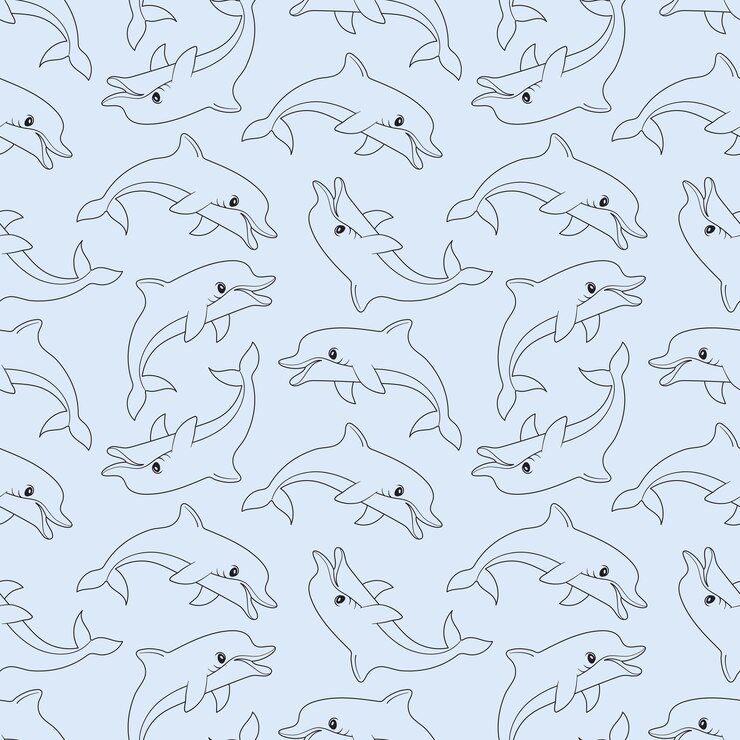 Vector marine seamless pattern dolphins are handdrawn