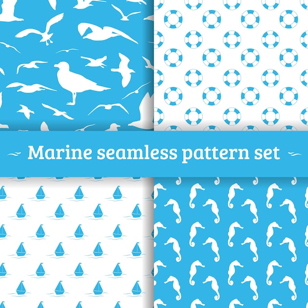 Marine seamless pattern set vector background