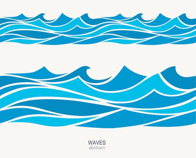 Vector marine seamless pattern with stylized blue waves on a light background water wave abstract design