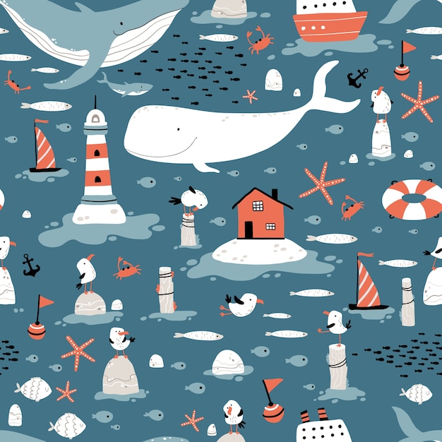 Marine seamless pattern.