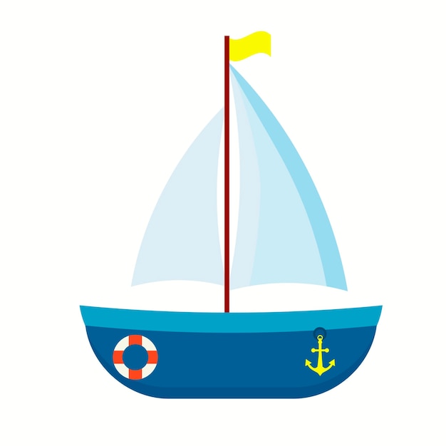 Морской корабль Мультфильм дизайн водного транспорта Плоская векторная иллюстрация на белом фоне