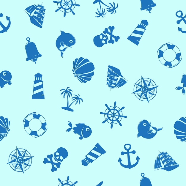 Vector marine symbols blue background