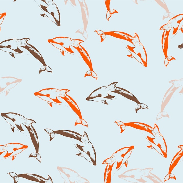 Marine theme ocean Summer graphic design pattern with cute fishes Vector