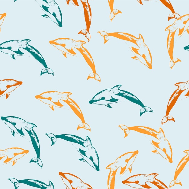 Marine theme ocean Summer graphic design pattern with cute fishes Vector