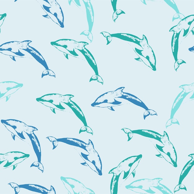 Marine theme ocean Summer graphic design pattern with cute fishes Vector