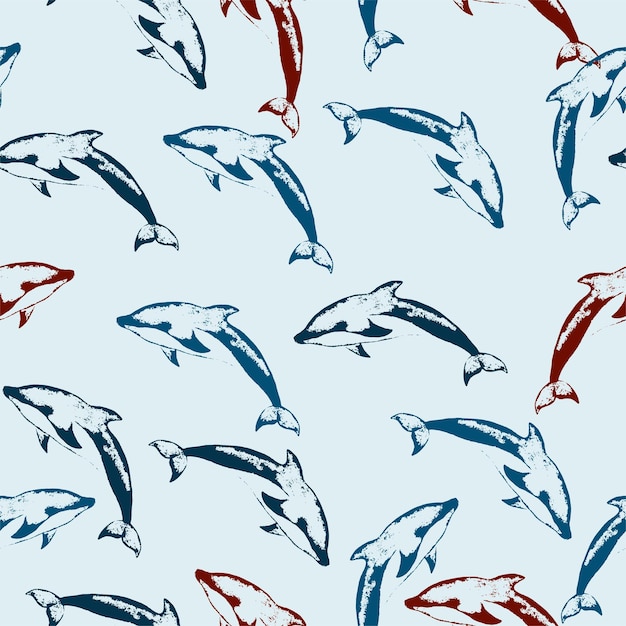 Marine theme ocean Summer graphic design pattern with cute fishes Vector