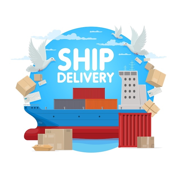 Vector maritime shipping mail post ship delivery