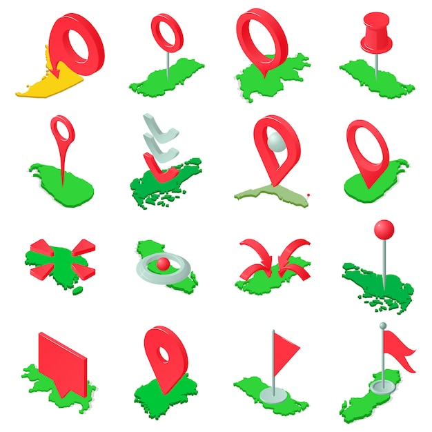 Mark the map icons set, isometric style