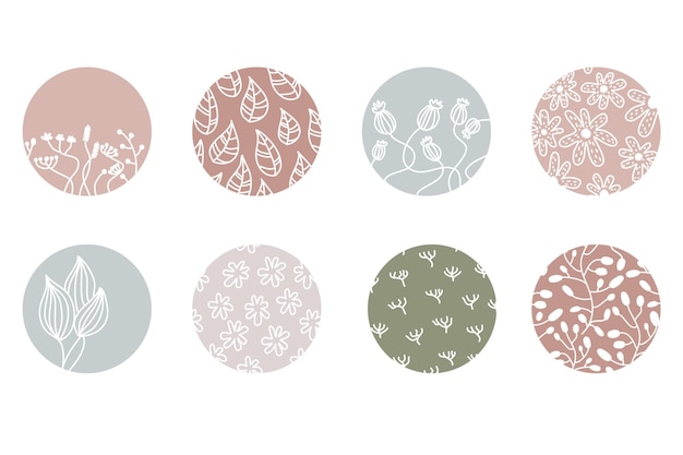 Markeer dekkingsset, abstracte bloemen botanische pictogrammen voor sociale media. vector illustratie