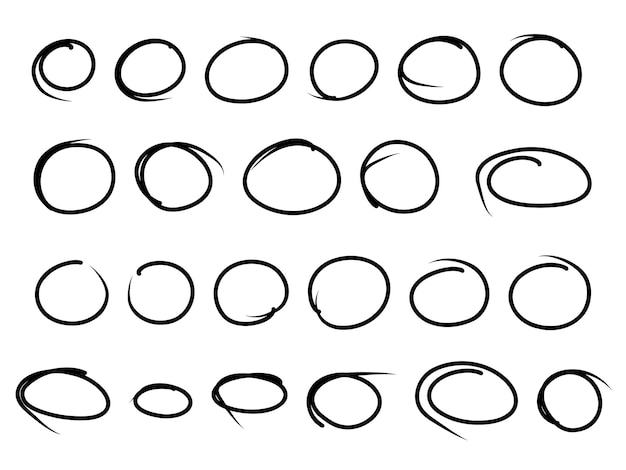Markeer ovale handgetekende markeringskaderlijn. Hand getrokken Krabbel cirkel schets set. Doodle ovalen