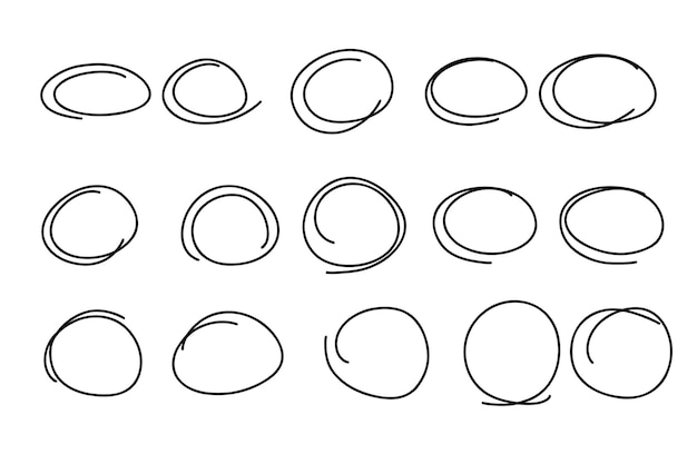 Markeer ovale markeringskaders. hand getekende krabbel cirkel lijn schets. doodle ovalen ellipsen