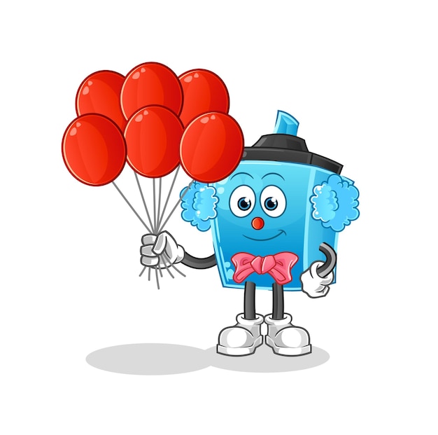 Markeerstift clown met ballonnen vector. stripfiguur