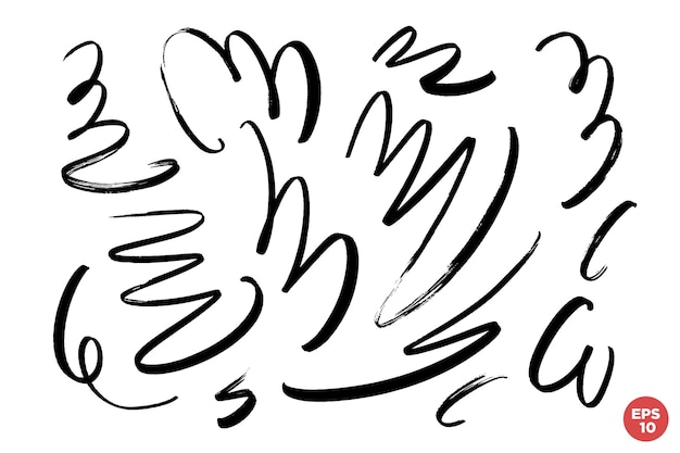 Marker getrokken krabbel vector set Kinderachtige tekening Hand trekt kalligrafie wervelingen Krullende penseelstreken marker krabbels als grafisch ontwerp elementen set