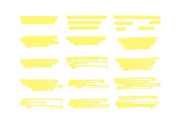 Marcatore evidenziare sottolineare tratti impostati linee di pennello di colore giallo elementi di consistenza