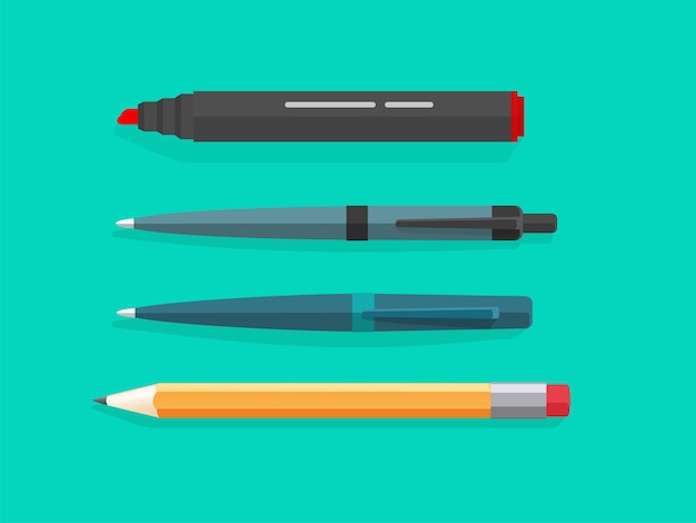 Marker, pen and pencils vector set isolated in flat cartoon design image