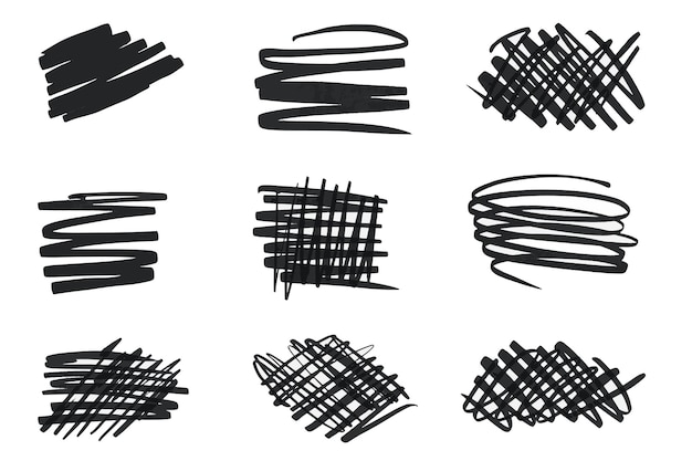 marker scribbles set of black marker paint texture isolated on white background high quality photo