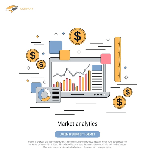 Market analytics flat contour style vector concept