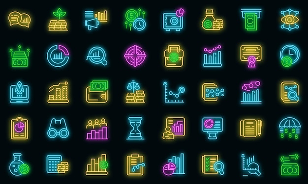 Market forecast icons set vector neon