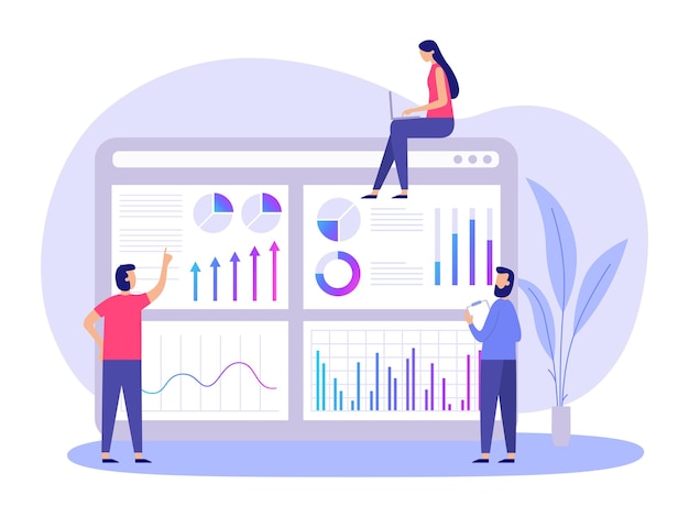 Vector market forecast people analysing info chart and diagrams