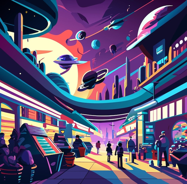 Market of the Future Cyberpunk Marketplace on a Distant Planet